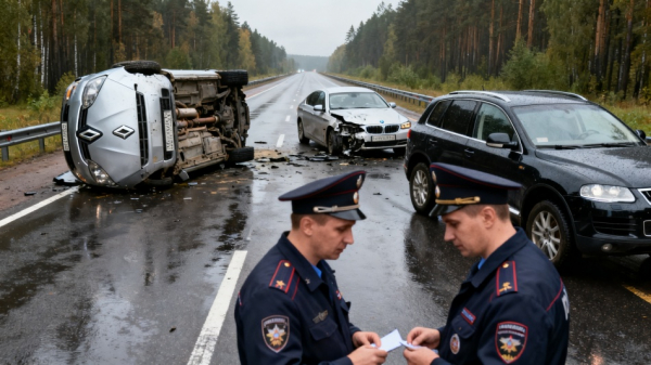 Renault перевернулся после столкновения с BMW на трассе Скандинавия Renault перевернулся после столкновения с BMW на трассе Скандинавия